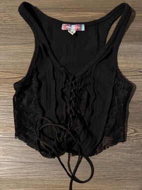 Urban Outfitters Black Ribbed Lace-Up Crop Tank